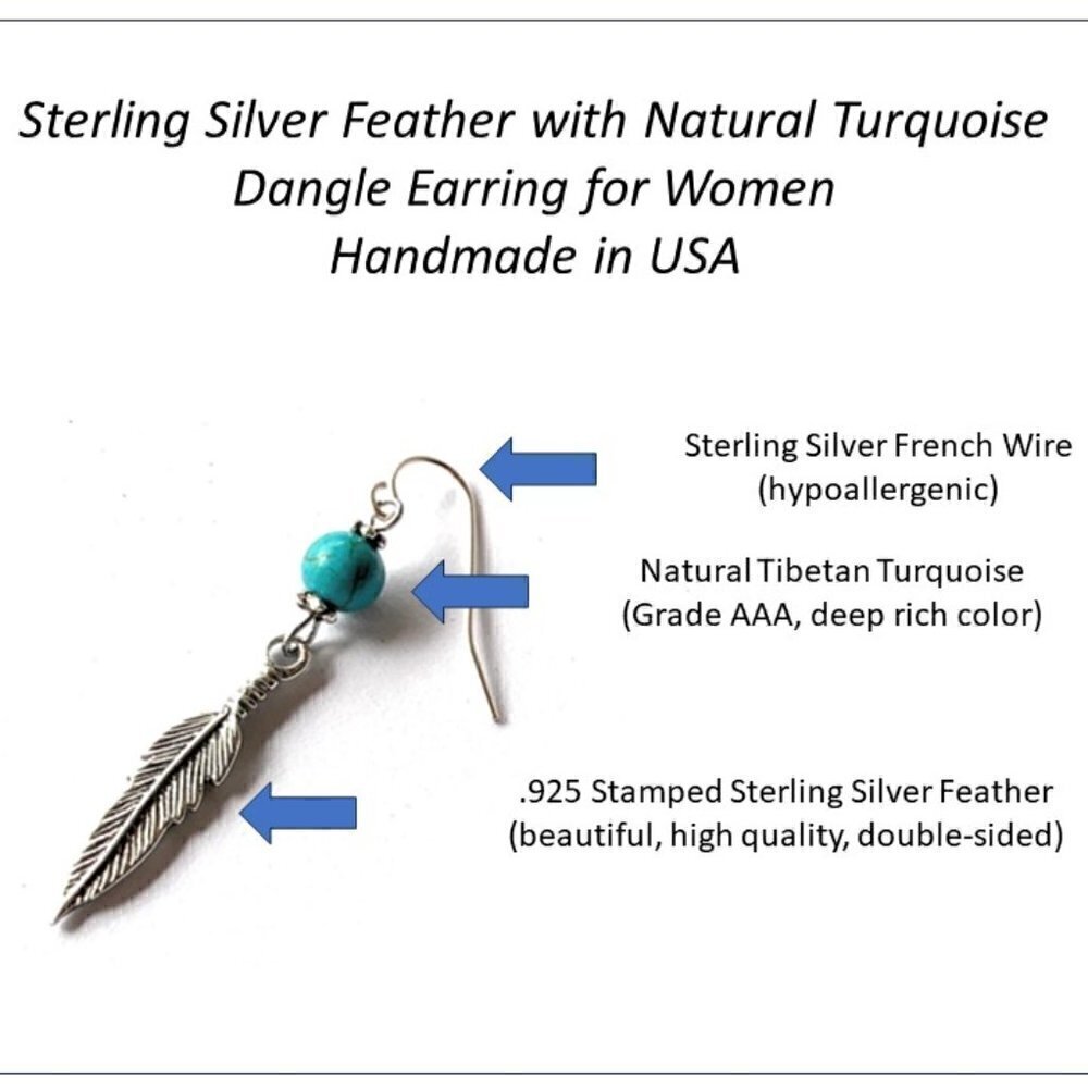 Feather Earrings Sterling Silver Women Girls Southwestern Jewelry Gifts Handmade - Picture 2 of 6